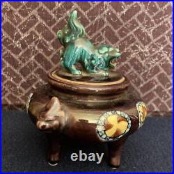 SHISHI LION KUTANI Pottery CENSER 5.5 inch Japan Vintage Incense Burner Figurine