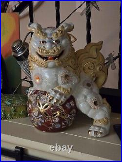 SHISHI LION KUTANI Pottery Statue 10.2 inch Japan Antique Old Figurine Figure