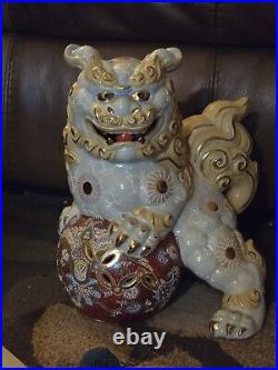 SHISHI LION KUTANI Pottery Statue 10.2 inch Japan Antique Old Figurine Figure