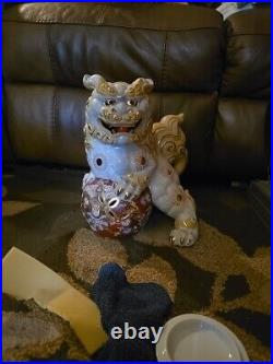 SHISHI LION KUTANI Pottery Statue 10.2 inch Japan Antique Old Figurine Figure