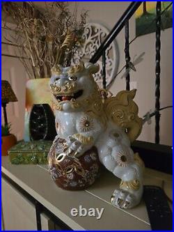 SHISHI LION KUTANI Pottery Statue 10.2 inch Japan Antique Old Figurine Figure