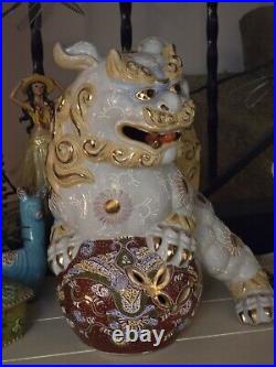 SHISHI LION KUTANI Pottery Statue 10.2 inch Japan Antique Old Figurine Figure