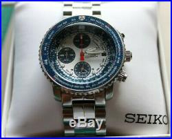 Seiko SNA413 (7T62-0EB0) Blue White Panda Chronograph Pilot's FlightMaster Watch