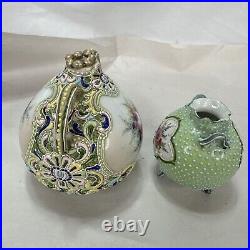 Stunning Vintage Japanese Hand Painted Moraige Beaded Vases Vintage Antique