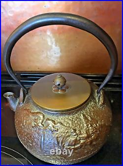 TETSUBIN Iron Kettle Signed Japan tea pot Teapot antique vintage