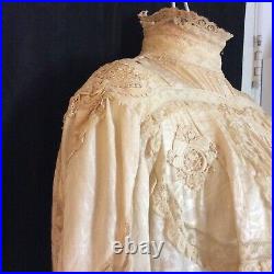 TRUE Antique Victorian Ecru Silk Blouse HANDMADE Lace Appliqué