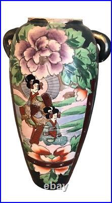 TWO 15 Old Vintage Antique Japanese Sastuma Double Handled Urn Vases Japan