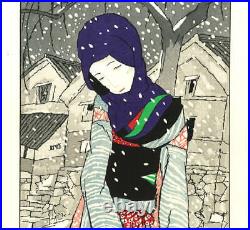 Takehisa Yumeji Vintage Woodblock Print Snowy Night Legend