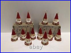 VINTAGE 12pc Lipper & Mann Santa Bell Ornament Set with 2 Original Boxes