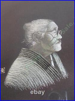 VINTAGE 1940s Uchida Art Japanese Silk Embroidery Obaasan Sobo Female Portrait
