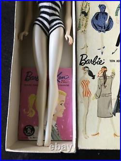 VINTAGE 1959 1960 MATTEL BARBIE DOLL #3 Brunette PONY TAIL SWIMSUIT JAPAN