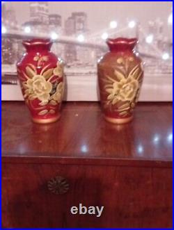 VINTAGE ANTIQUE. 2 Oriental Seems Hand Painted Flowers VasesVGC PerfectNO DAMAGE