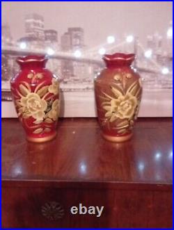 VINTAGE ANTIQUE. 2 Oriental Seems Hand Painted Flowers VasesVGC PerfectNO DAMAGE