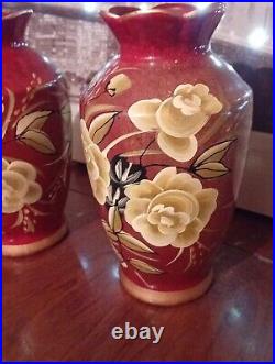 VINTAGE ANTIQUE. 2 Oriental Seems Hand Painted Flowers VasesVGC PerfectNO DAMAGE