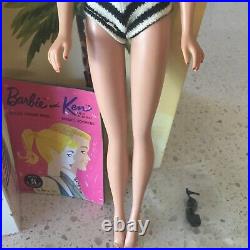 VINTAGE MATTEL 1960 BARBIE DOLL #850 PONYTAIL #4 BRUNETTE TM with Fashion & BOX