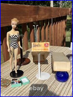 VTG Blonde Ponytail Barbie Doll #3 with TM BoxOriginal Stand & Accessories +Extra