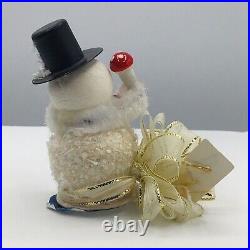 VTG German Flocked Snowman Christmas Ornament Table Cake Top Hat Mushroom Foil