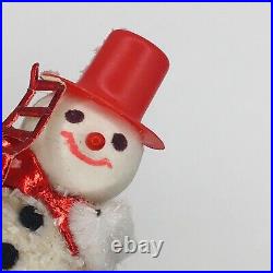 VTG German Flocked Snowman Christmas Ornament Table Cake Top Hat Pipe Cleaner