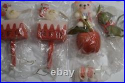 Vintage 16 Kitsch Christmas Ornaments/Picks Flocked Japan People Animals Angels