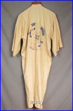 Vintage 1930s Japanese Raw Silk Robe Kimono Dragon Embroidery Great Colors Japan