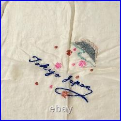 Vintage 1950's Tokyo Japan Embroidered Silk Scarf A5366