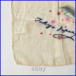 Vintage 1950's Tokyo Japan Embroidered Silk Scarf A5366