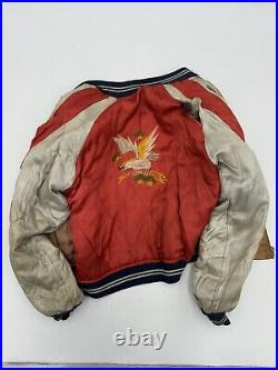 Vintage 1950s Sukajan Souvenir Jacket Japan Reversible Satin Tiger Bird Small