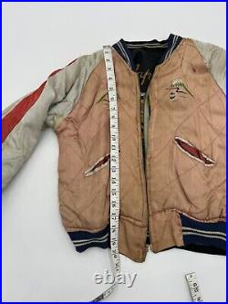 Vintage 1950s Sukajan Souvenir Jacket Japan Reversible Satin Tiger Bird Small