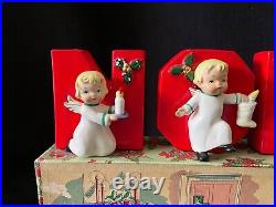 Vintage 1956 Napco Noel Angels Happy Yuletide Quartet Candle Holders/Vases Box