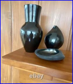 Vintage 1960's Japanese Kiyomizu-Ware Black Glazed Signed Vase