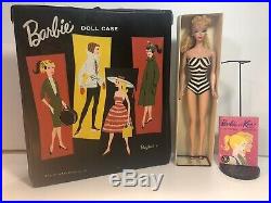 Vintage 1961 Barbie Doll #4-Pretty Blonde Doll-#850-stand+CASE-SEE MY STORE