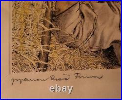 Vintage 1965 Willy Seiler Japanese Rice Farmer Etching Signed in pencil