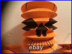 Vintage (3)1950s Halloween Orange Clowns & Skull Paper Lantern Made in Japan HTF