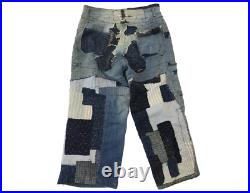 Vintage 40's Japanese Indigo Denim Boro Patchwork Sashiko Repaired Painter pants