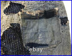 Vintage 40's Japanese Indigo Denim Boro Patchwork Sashiko Repaired Painter pants