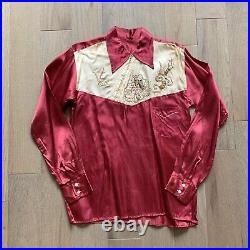Vintage 40s Sukajan Souvenir Shirt Silk Dragon Red Japan USA Military WWII S/M