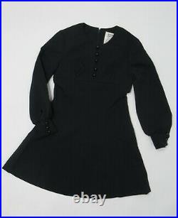 Vintage 60's MOD Mini Dress in Black by SunViva XS Long Sleeves, Bloused Cuffs