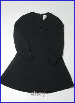 Vintage 60's MOD Mini Dress in Black by SunViva XS Long Sleeves, Bloused Cuffs
