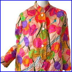 Vintage 70s Jean Atkins Japanese Psychedelic Quilted Caftan Dress Maxi XL