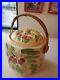 Vintage Antique Biscuit Cookie Jar Cherry Pattern Removable Wicker Handle Japan