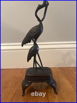 Vintage Antique Bronze Crane / Heron of Japan Original Sculpture Statue Figurine