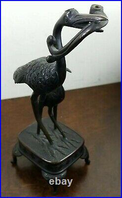 Vintage Antique Bronze Cranes of Japan Original Meiji Era Heron Bird Sculpture