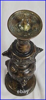 Vintage Antique Buddhist Shokudai Meiji Japan 1900 Bronze Candle Stand