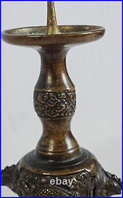 Vintage Antique Buddhist Shokudai Meiji Japan 1900 Bronze Candle Stand