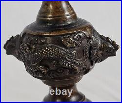 Vintage Antique Buddhist Shokudai Meiji Japan 1900 Bronze Candle Stand