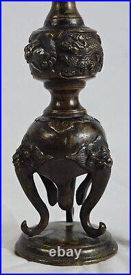 Vintage Antique Buddhist Shokudai Meiji Japan 1900 Bronze Candle Stand