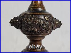 Vintage Antique Buddhist Shokudai Meiji Japan 1900 Bronze Candle Stand