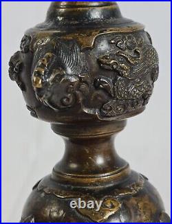 Vintage Antique Buddhist Shokudai Meiji Japan 1900 Bronze Candle Stand