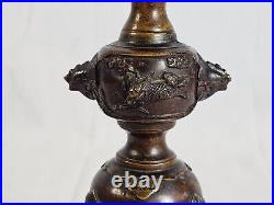 Vintage Antique Buddhist Shokudai Meiji Japan 1900 Bronze Candle Stand