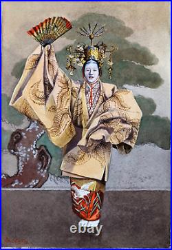 Vintage / Antique Eizo Kato Japanese Meiji Showa Watercolor NOH Theater Actor